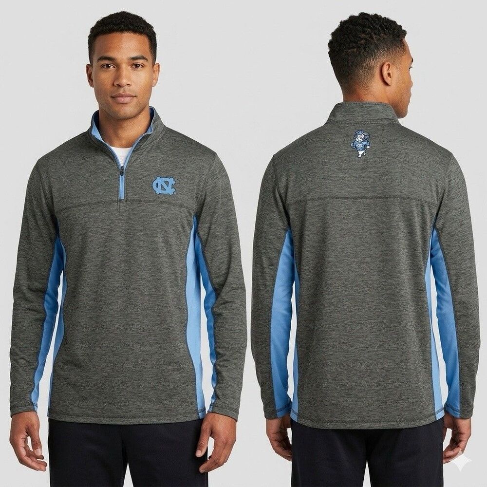 Colosseum UNC Tar Heels Men's 1/4 Zip Pullover Gray Blue Rameses Logo Large L